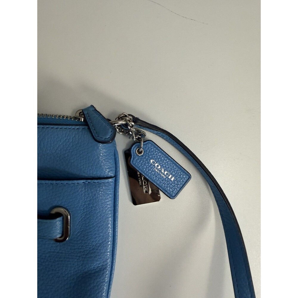 COACH Swingback Blue Crossbody Turn lock Shoulder bag Blue Pebbled Leather Purse - Picture 4 of 8